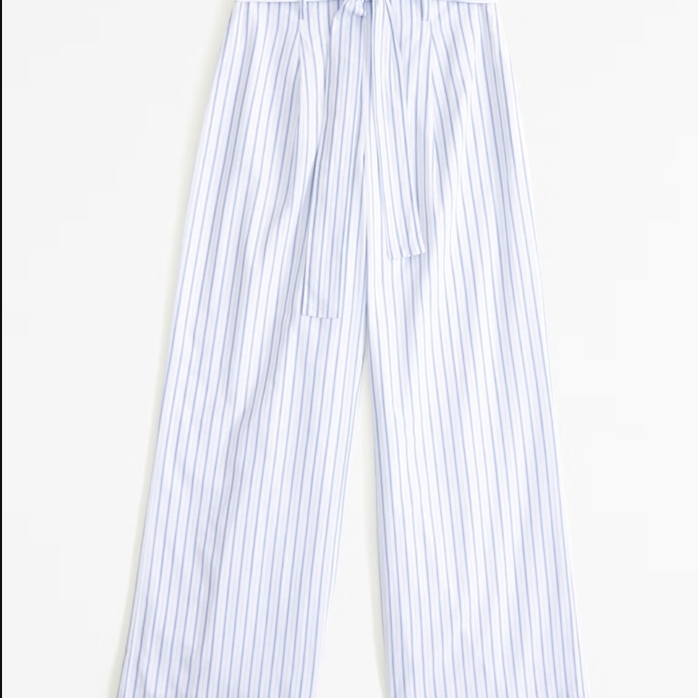 POPLIN Striped Wide-Leg Pants